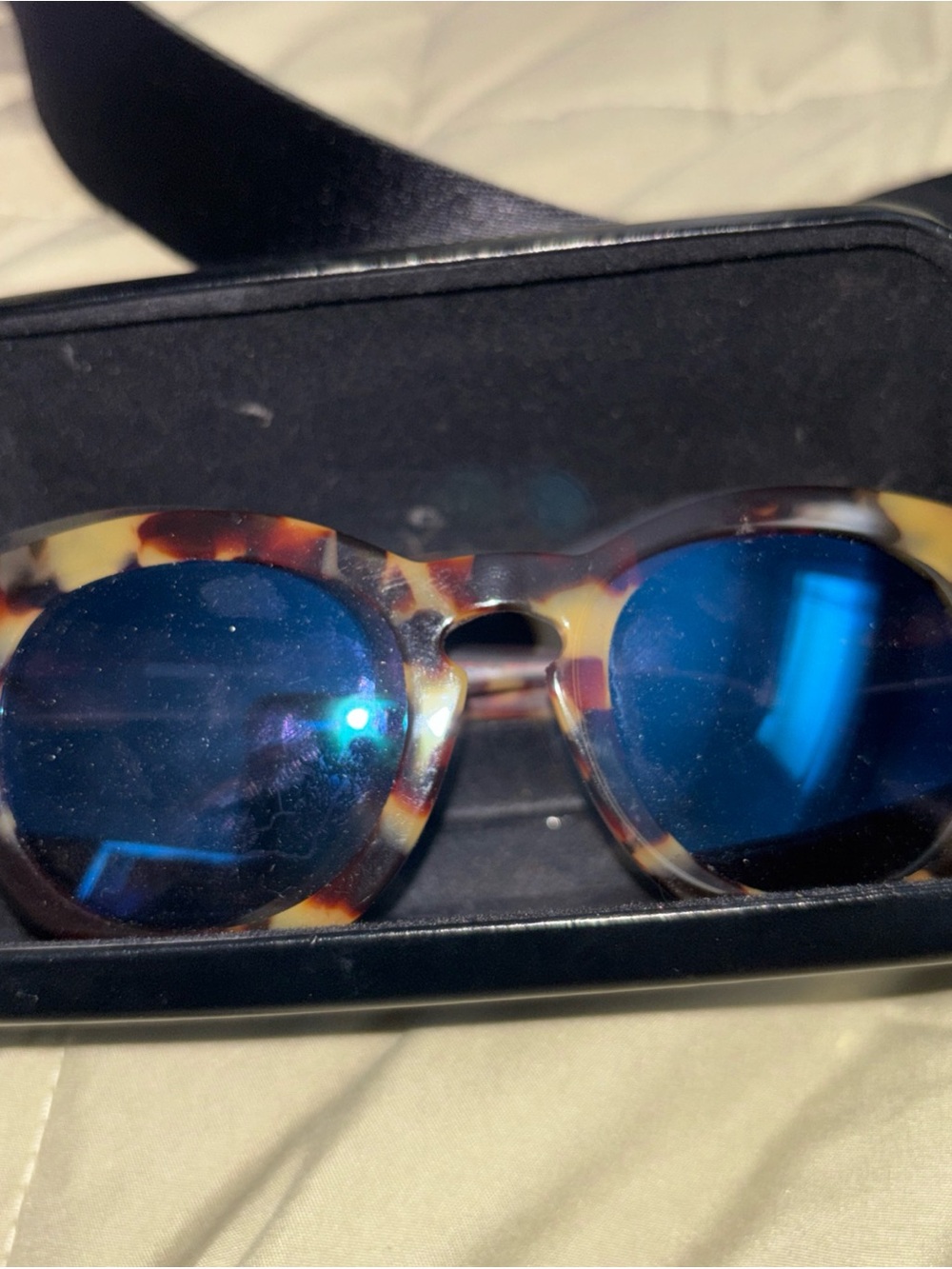 Alexander McQueen Oversized Tortoiseshell Frame Sunglasses Blue Mirrored Lenses